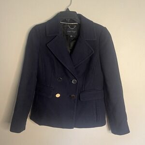 Banana Republic Nautical Blazer Womens S Navy Blue Lined Pockets Silver Buttons‎